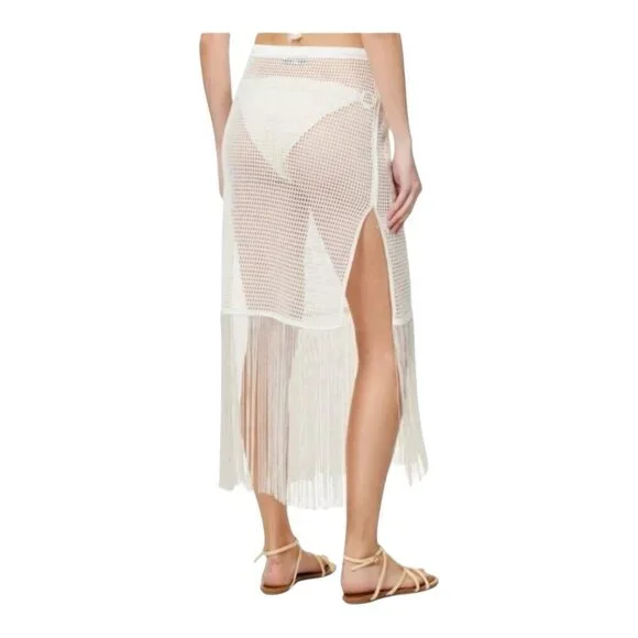 My Beachy Side Camelia Maxi Skirt Small White Cotton Lace Fringe Swim Cover Up - Picture 2 of 10